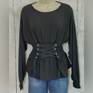 Express black long sleeve crisscross lace up waist crewneck sweater size XS